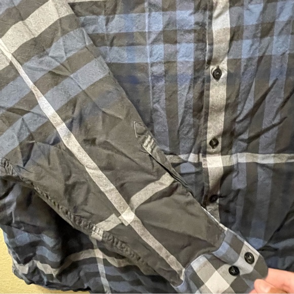 Men’s 4XLT Perry Ellis Charcoal Blue Plaid Long Sleeve Button Up Shirt - Picture 5 of 8